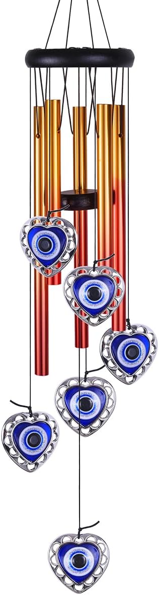 Blue Evil Eye Heart-Shaped Wind Chimes Outdoor Decor, Heart - Evil Eye Wind Bells, Mobile Evil Eye Windcatcher, Blue Evil Eye Amulet Wind Chimes for Home, Gifts for Mom,Balcony,Patio,Garden Decoration