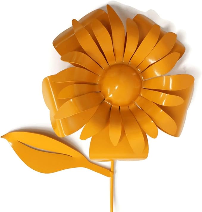 Metal Rustic and Colorful Flower Stakes Ranging from 9.5 to 36 Inches Tall (Sunflower Stake 34" Tall, Dark Yellow)