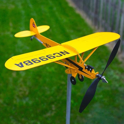 Handmade Piper J3 Cub Airplane Weathervane for Yard Airplane Wind Spinner Metal Windmill Outdoor Sculpture Float Plane Model (Large)