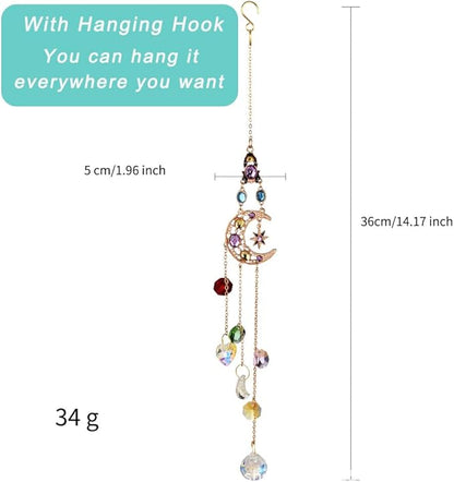 Moon Prism Crystal Suncatcher for Car Rear Mirror- Hanging Decoration for Indoor Window Outdoor Patio Chandelier Garden - Rainbow Maker Hanging Ornament