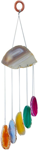 Nupuyai Wind Chimes - Unique Agate Slices Geode Stone Wind Chimes Indoor Outdoor, Healing Stone Windchime Hanging Ornament for Home Garden, 18.5-22'', Rainbow Agate