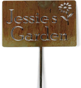 Classic Metal Garden Markers Clearance Items 20 to 33 Inches Tall (Jessie's Garden + flower, Naturally Rusted)