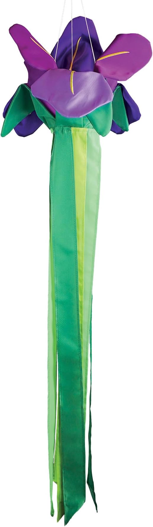 In the Breeze 5227 — Iris Windtail — Colorful 3D Purple Flower Windsock with Flowing Tails