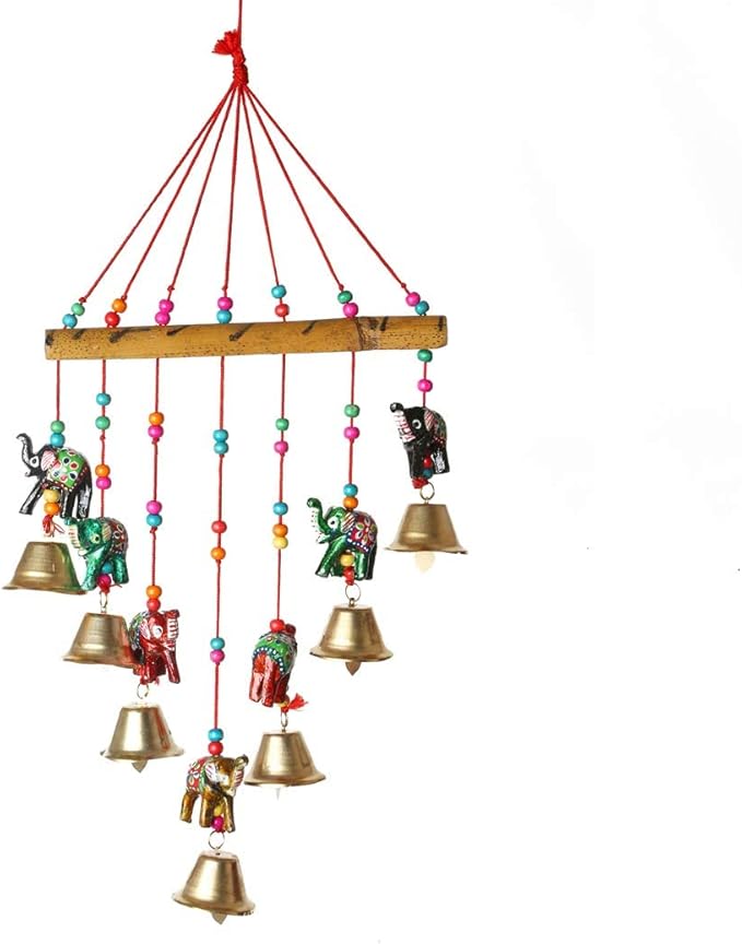 Colorful Elephant Windchaims Windchimes Jhoomar Hanging for Home Door, Wall, Temple, Bedroom , Decorative Accessories for Party, Christmas Decor , Wedding, Christmas Festivities Gift Size:- 20 Inch