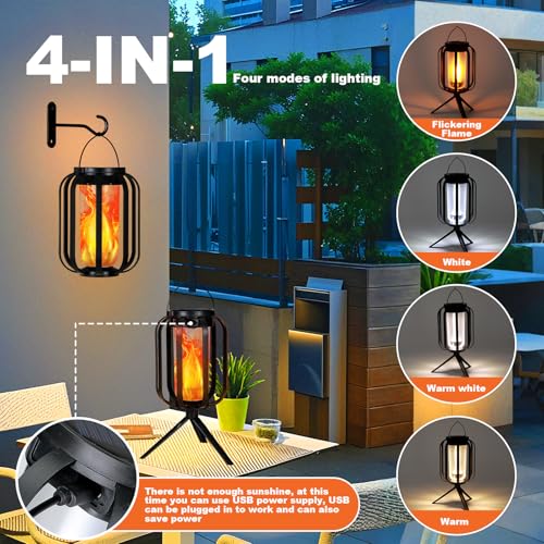 Solar Lantern Lights - 2 Pack, Waterproof, Flickering Flame