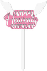 AceOrbit 13.8 X 7.9 Inches Large Happy Birthday in Heaven Decorations Cemetery Decorations for Grave Metal Memorial Remembrance Stake, Grave Markers for Human Cemetery Garden Yard Site Outdoor (Pink)