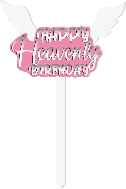 AceOrbit 13.8 X 7.9 Inches Large Happy Birthday in Heaven Decorations Cemetery Decorations for Grave Metal Memorial Remembrance Stake, Grave Markers for Human Cemetery Garden Yard Site Outdoor (Pink)