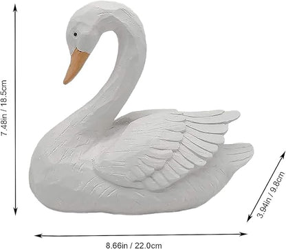 White Swan Statue Garden Ornament - Resin Figurine Sculpture for Yard Decoration, 7.3" Height - Elegant Swan Design for Landscaping Art & Crafts.