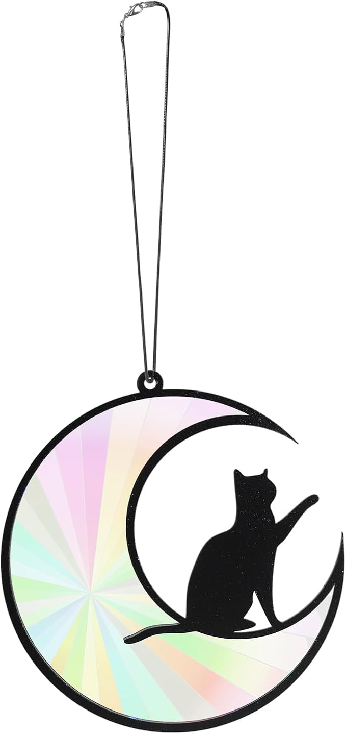 Colorful Suncatcher Rainbow Maker Prism Moon Cat Acrylic Pendant for Window Hanging Home Garden Party Wedding Ornament Gift
