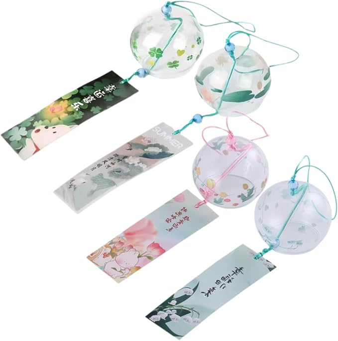 Falytemow Japanese Wind Chimes Romantic Flowers Small Wind Bells Handmade Glass Japanese Style Pendant for Birthday Present Home Decors (Tulip, Orchid, Lotus, Clover, 7 cm)