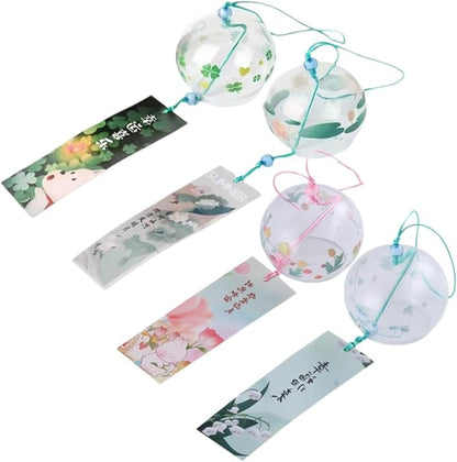 Falytemow Japanese Wind Chimes Romantic Flowers Small Wind Bells Handmade Glass Japanese Style Pendant for Birthday Present Home Decors (Tulip, Orchid, Lotus, Clover, 7 cm)