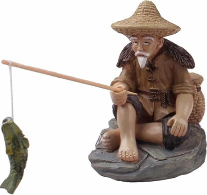 Mini Fisherman Figurines Resin Sitting Fishing Men, Garden Statue Ornament Fish Tank Micro Landscape Decor Garden Sculptures and Statues, Decorations