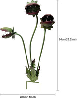 Metal Carnivorous Plant Garden Stake, 25-Inch Large Venus Flytrap Monster Plant Sculpture, whimsical vintage Outdoor Decor for Flower Beds, Patios & Planters, Unique Quirky Garden Gift (2PCS)