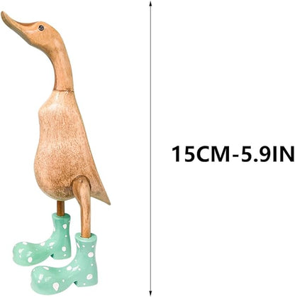 Wooden Crafted Duck Figurine with Spotty Wellies Funny Standing Duck Statues Decorative Resin Rain Boot Animal Sculpture Collectible Crafts Waterproof Garden Lawn Ornament (Green, 5.9Inch)