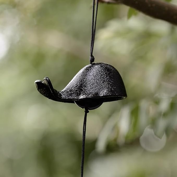 Japanese Bless Whale Small Wind Chimes Outdoor, Iwachu Cast Iron Lucky Temple Wind Bell Memorial and Sympathy Wind Chimes for Outside Good Luck for Garden, Patio, Balcony
