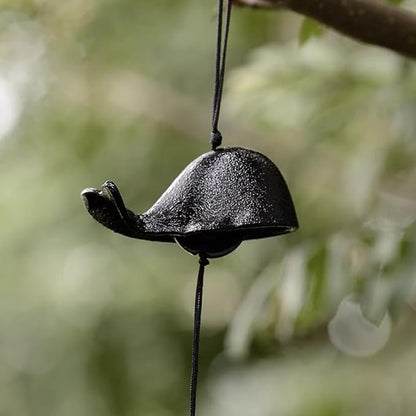 Japanese Bless Whale Small Wind Chimes Outdoor, Iwachu Cast Iron Lucky Temple Wind Bell Memorial and Sympathy Wind Chimes for Outside Good Luck for Garden, Patio, Balcony