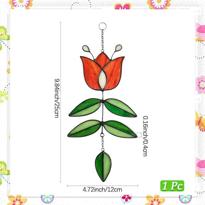 Tulip Acrylic Suncatcher Vintage Flower Window Hanging Decor Colorful Sun Catcher Modern Folk Art Home Decoration for Windows Patio Indoor Spaces Hanging Ornament 9.8" x 4.7"