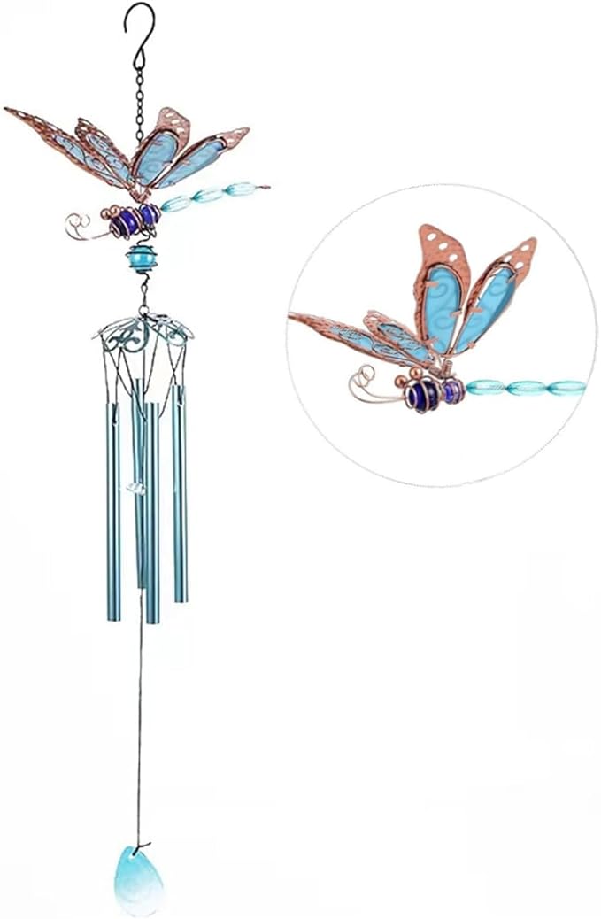 Dragonfly Wind Chimes, Garden Glass Glowing Wind Chimes for Home, Party, Festival Decor, Garden Decoration Indoor/Outdoor,Lifelike Dragonfly Deep Tone Style
