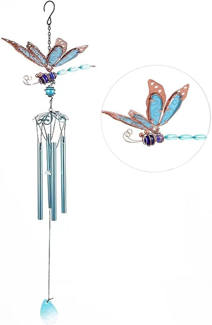 Dragonfly Wind Chimes, Garden Glass Glowing Wind Chimes for Home, Party, Festival Decor, Garden Decoration Indoor/Outdoor,Lifelike Dragonfly Deep Tone Style