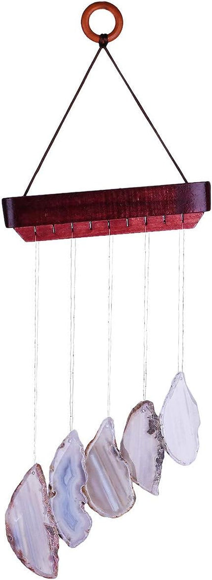 Nupuyai Wind Chimes - Unique Agate Slices Geode Stone Wind Chimes Indoor Outdoor, Healing Stone Windchime Hanging Ornament for Home Garden, 13.8-19.7'', Natural Agate