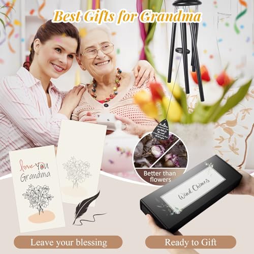 Gifts for Grandma, 25''Wind Chimes Black, Best Grandmother Birthday Gifts from Grandkids, Thanksgiving, Ideas for Grandma