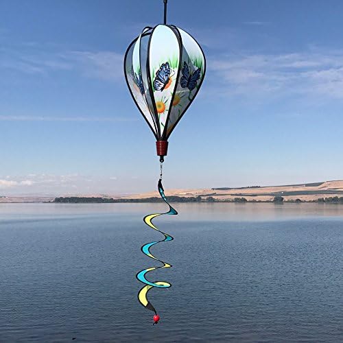 In the Breeze Blue Karner Butterfly 6-Panel Kinetic Hot Air Balloon Wind Spinner,Blue Butterfly,11" W x 17" H, 26" Tail,1057