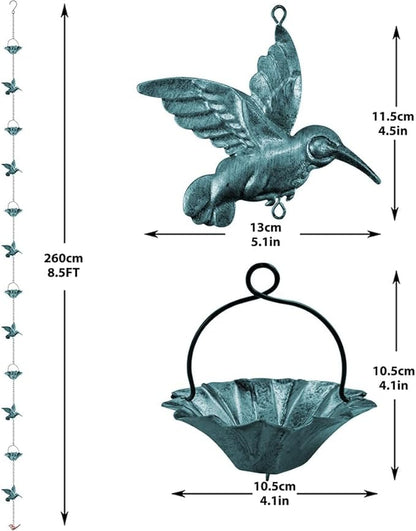 8.5Ft Copper Rain Chains for Gutters,Hummingbird Rain Chain for Gutters Outside,6 Lotus Rain Chain Cupsfor Gutters,Metal Rain Catcher Chain for gutters
