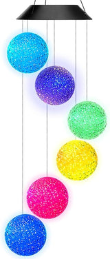 AceList Color Changing Solar Power Wind Chime Crystal Ball Wind Chime Wind Mobile Portable Waterproof Outdoor Windchime Light for Patio Yard Garden Home