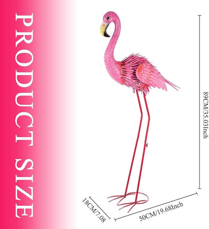 35" Flamingo Garden Statues & Sculptures, Metal Birds Yard Art Outdoor Statue, Large Pink Flamingo Lawn Ornaments for Home, Patio, Backyard Decor