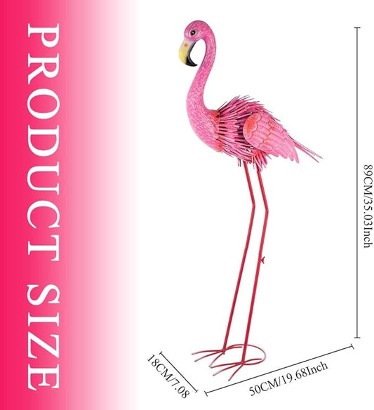 35" Flamingo Garden Statues & Sculptures, Metal Birds Yard Art Outdoor Statue, Large Pink Flamingo Lawn Ornaments for Home, Patio, Backyard Decor