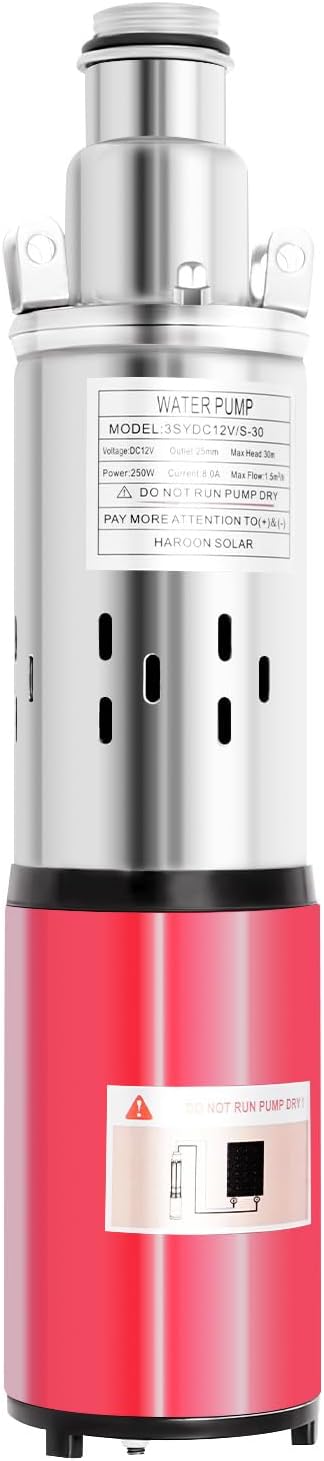 Deep Well Submersible Pump, DC 12V 180W Stainless Steel Water Pump, 6.6GPM Flow, 82ft Lift, for Industrial Home Farm Ranch Irrigation 4500RPM with 49ft Electric Cord