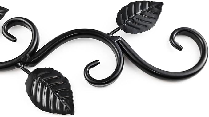 TIHOOD 2PCS Wall Hook Hanging Plant Brackets, Metal Plant Bracket Iron Wall Mount Leaf Black Hangers for Hanging Bird Feeders, Lanterns, Wind Chimes, Planters, Outdoor Decoration Hooks
