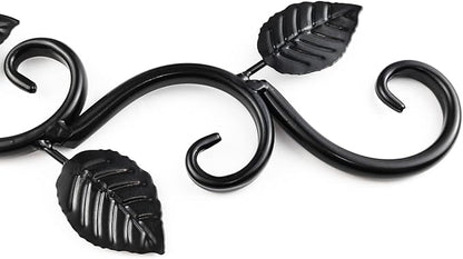 TIHOOD 2PCS Wall Hook Hanging Plant Brackets, Metal Plant Bracket Iron Wall Mount Leaf Black Hangers for Hanging Bird Feeders, Lanterns, Wind Chimes, Planters, Outdoor Decoration Hooks