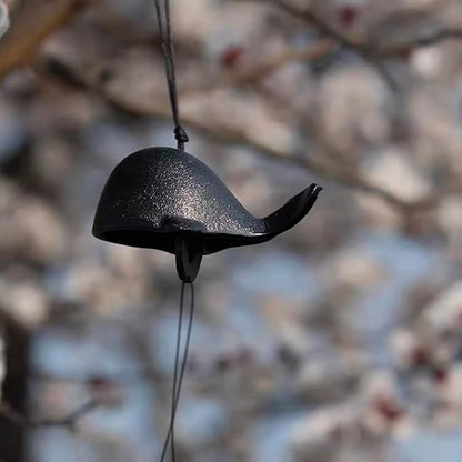 Japanese Bless Whale Small Wind Chimes Outdoor, Iwachu Cast Iron Lucky Temple Wind Bell Memorial and Sympathy Wind Chimes for Outside Good Luck for Garden, Patio, Balcony