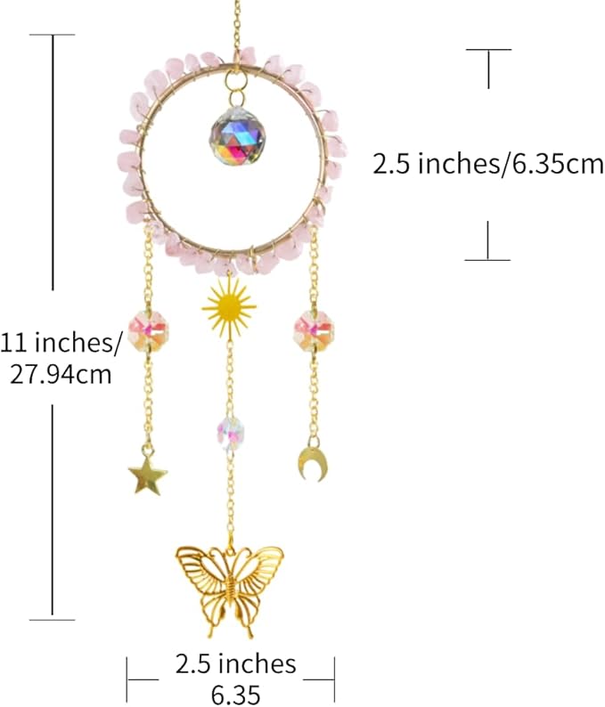 Crystal Sun Catcher, Natural Rose Quartz Crystal Suncatcher Hanging for Indoor Window, Dream Catchers for Car, Spiritual, Rainbow Maker
