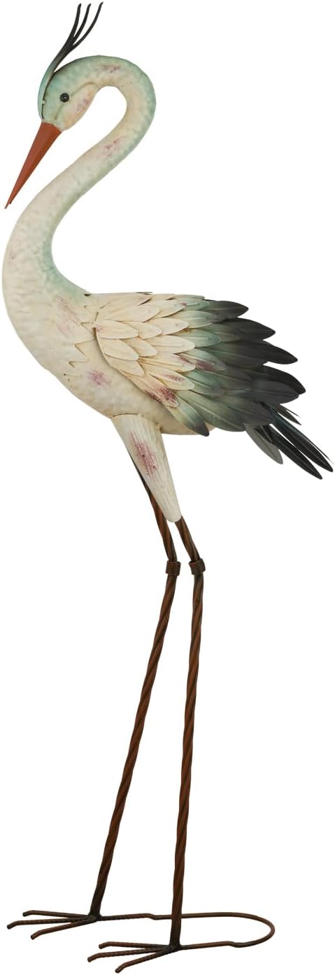 Regal Art & Gift Grey Crane Metal Statue – Indoor Outdoor Decorative Sculpture for Home & Garden Décor, Weather-Resistant Yard Art Figure for Patio, Lawn - Downward Gaze