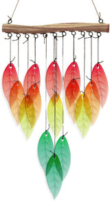 CUTHOLLOW Leaves Glass Wind Chimes, 23" Stained Glass Chimes, Handmade Art Glass Windchimes for Outside, Garden, Patio, Balcony, Home, Yard, Best Gift for Xmas Birthday and Thanksgiving