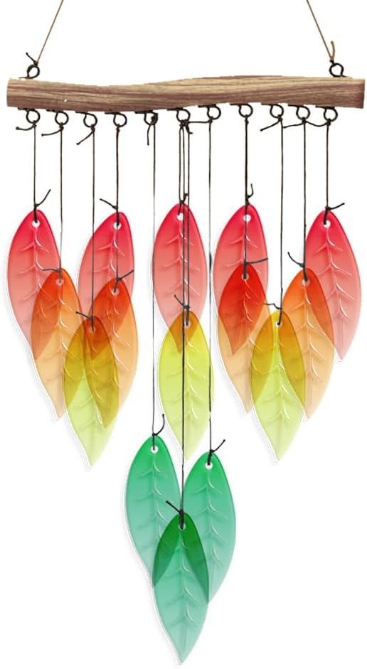 CUTHOLLOW Leaves Glass Wind Chimes, 23" Stained Glass Chimes, Handmade Art Glass Windchimes for Outside, Garden, Patio, Balcony, Home, Yard, Best Gift for Xmas Birthday and Thanksgiving