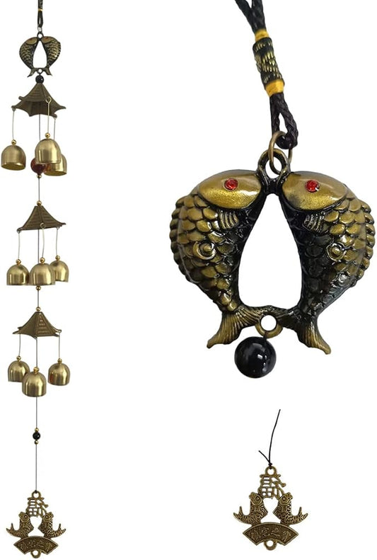 Fish with Energy Bead Wind Chimes Represents Richer Than Richer Copper Alloy 3 Layers+9 Bells for Outdoor Decorations Garden Yard Trees Or As A Good Gift
