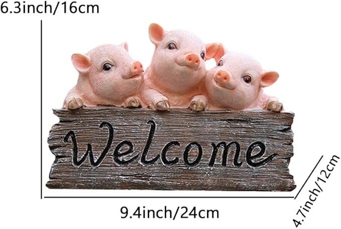 Primst Pig Welcome Sign - Resin Garden Statue Decor for Courtyard & Lawn Patio Decoration