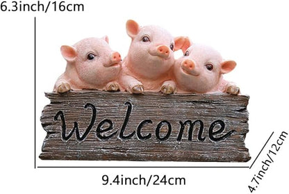 Primst Pig Welcome Sign - Resin Garden Statue Decor for Courtyard & Lawn Patio Decoration