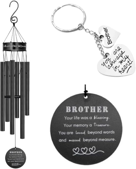 Memorial Wind Chimes for Loss of Loved One Prime, Outdoor Memory Chimes Mom, Dad, Grandma, Wife, Personalized Bereavement Windchimes, Sympathy Remembrance Chime, Windchime Gift (Brother Memorial)