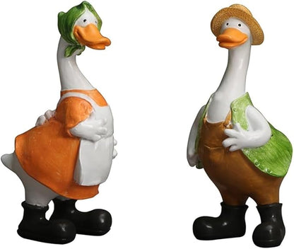 Cute Statues Garden Resin Couple Duck Statue Standing Goose Sculpture Backyard Decor(One -Pair)