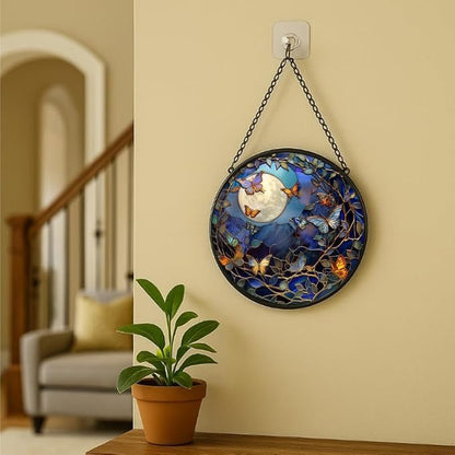 Stained Glass Window Hanging - Bluebird Perched on Branch Artwork 11.8in Sun Catchers Indoor Stained Glass Panels Wall Decor for Mom,Wife,Lovers,Festive