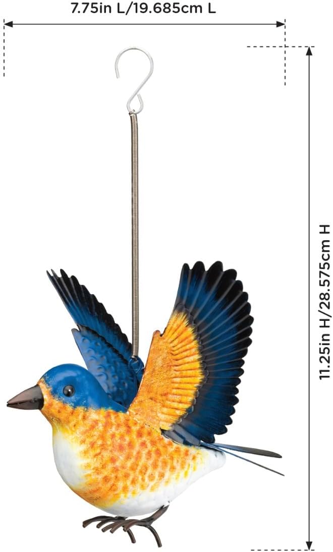 Regal Art & Gift Bird Bouncie - Bird Garden Decor Outdoor Metal Bird Hanging Ornament for Yard Patio Lawn - Blue Bird