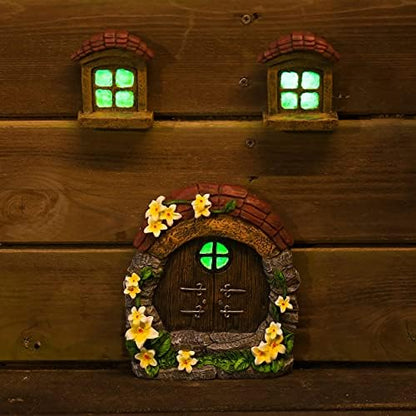 vomiceak Fairy Gnome Home for Tree Decor，Glow in Dark Fairy House Have Window and Door for Garden Decoration，Fairies Sleeping Door and Windows, Yard Art Garden Sculpture, Lawn Ornament
