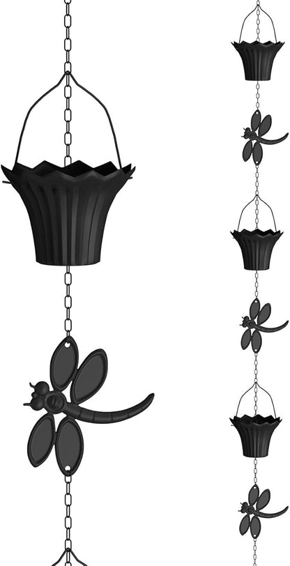 Rain Chains for Gutters Downspouts Outside-Decorative Rain Chain Metal Cups,Adjustable Hanging Rain Hutter Chain,Replacement for Downspout,Vintage Copper Rain Catcher dragonfly-4.5m(14.8ft)