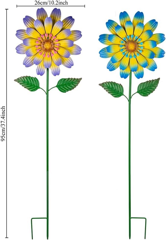 Metal Flower Decorative Garden Stakes,2 Pack Spring Outdoor Decor Large Metal Yard Art for Flower Bed Yard Lawn Decor
