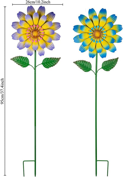 Metal Flower Decorative Garden Stakes,2 Pack Spring Outdoor Decor Large Metal Yard Art for Flower Bed Yard Lawn Decor