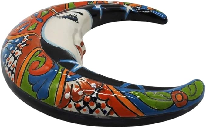 Wall Moon Small Hand Painted Indoor Outdoor Multi Colored Figure Glazed